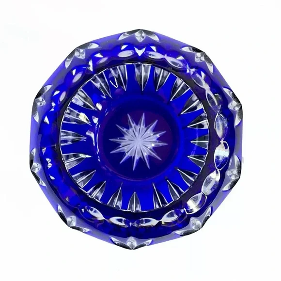 VTG Bamberg Colbalt Blue Rose Bowl/ Cut Lead Crystal / Mid-Century / Orb Vase